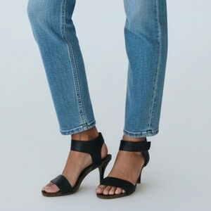 NWOT Vince Cameo Ankle Velcro Strap Cork Trim 3" Heel Black Sandal Size 8M